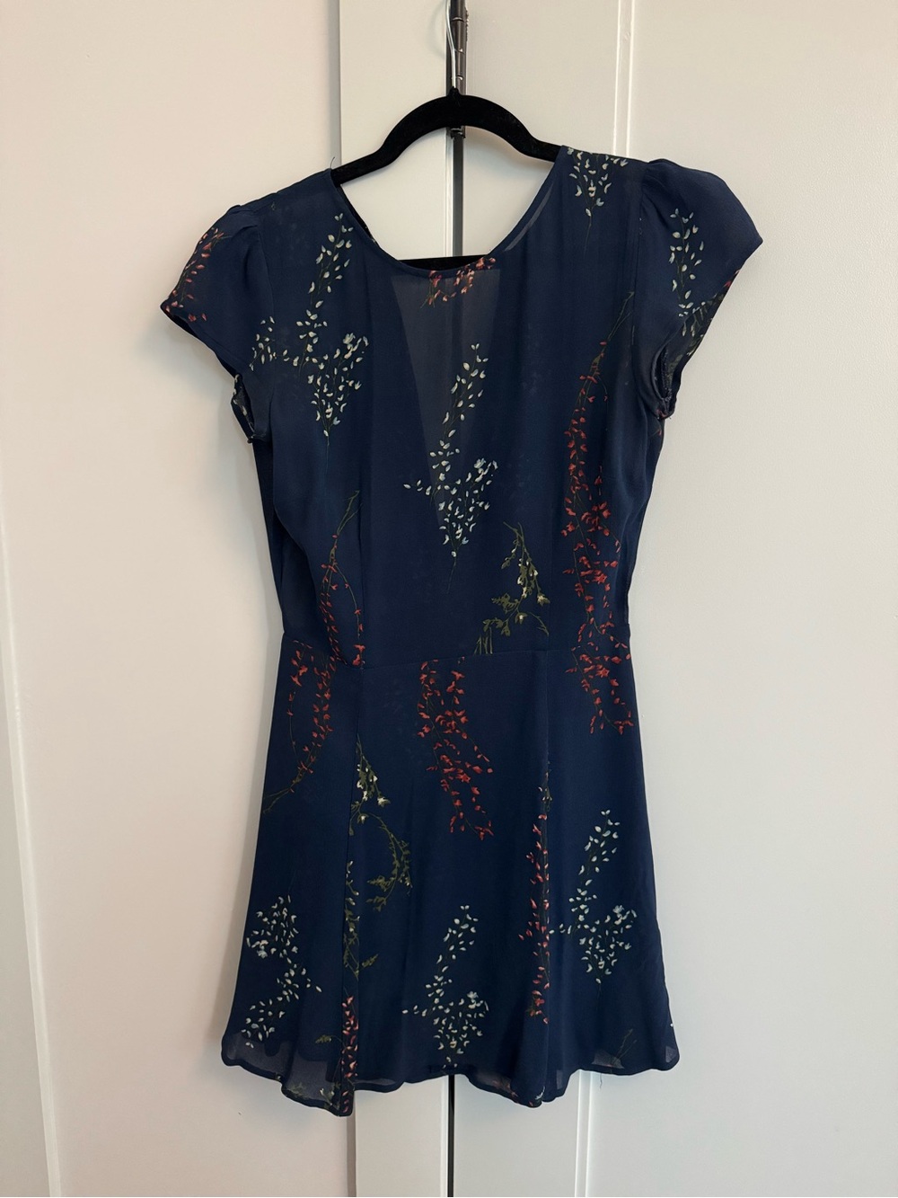 Reformation Navy Floral Short-Sleeve Mini Dress